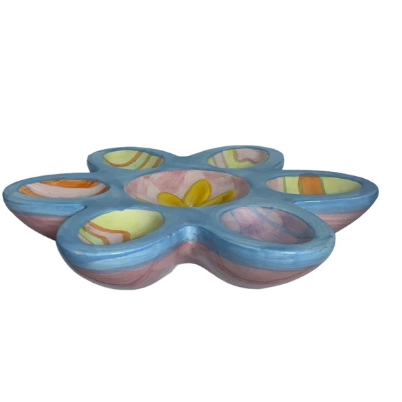 Easter Egg Display Candy Dishes Ceramic 9 inch Multipurpose Multicolor Set of 2 - Picture 6 of 12